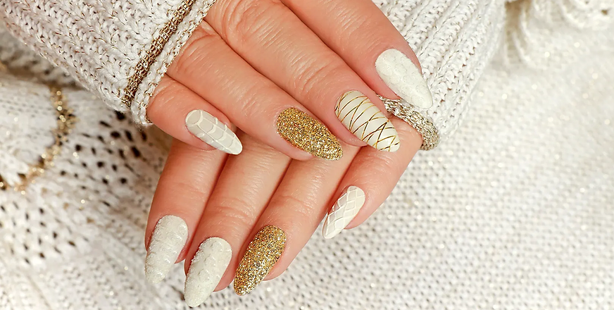 white and gold nail designs